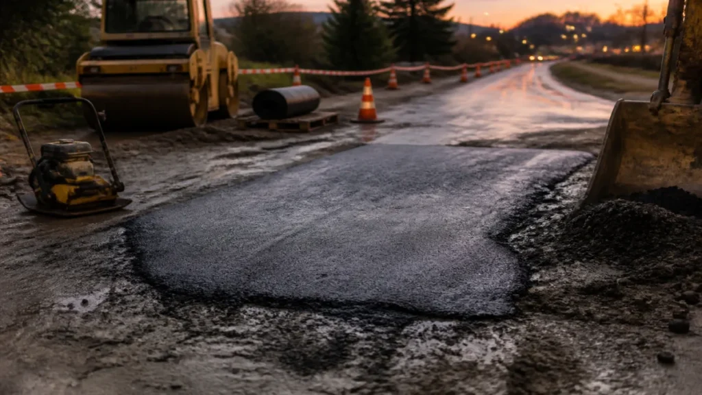 Asfalto frio para manutenção de vias após reparos na rede de água 2 Detalhe prático de erros que encurtam a vida útil do remendo aplicado a asfalto frio para manutenção de vias.
